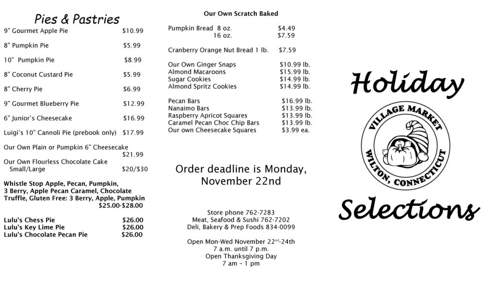 Holiday Menu Village Market Wilton